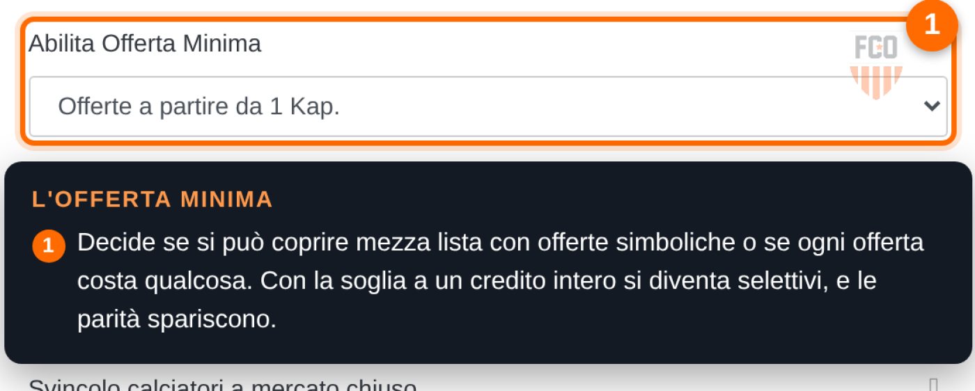 Impostazioni del draft: offerta minima e numero massimo di acquisti